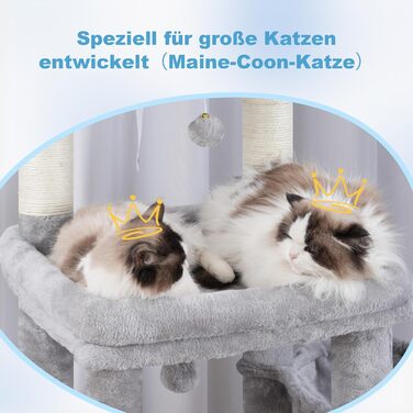 Котячий будиночок Hey-brother Kratzbaum для великих котів та Мейн-кунів, багатоярусний, стабільний, з 2 платформами, 2 будиночками, великою печерею, гребінкою, сірий EMPJ070W