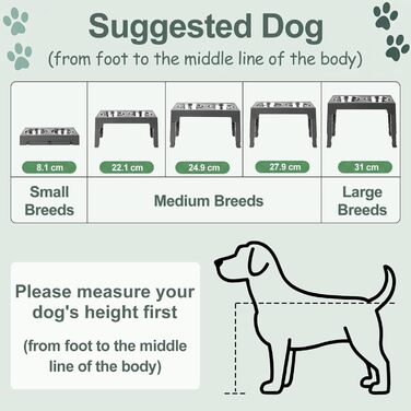Підвищена годівниця для собак з регулюванням висоти (8-31 см), 2 миски з нержавіючої сталі та 1 миска для повільного годування, антиковзаюча, BPA-free пластик (сіра)