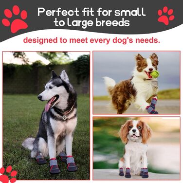 Чоботи для собак, захист подушечок лап, Outdoor, літо, 4 шт., дихаючі, з світловідбиваючим кріпленням, неслизька гумова підошва, для маленьких, середніх та великих собак (S), чорний