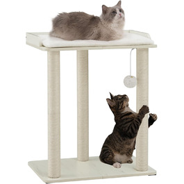 Котячий будиночок-колонна FourFurPets з сизалю, 67,8 см. Ідеально для кішок, велика платформа, три стовпчики для заточування кігтів, білий колір