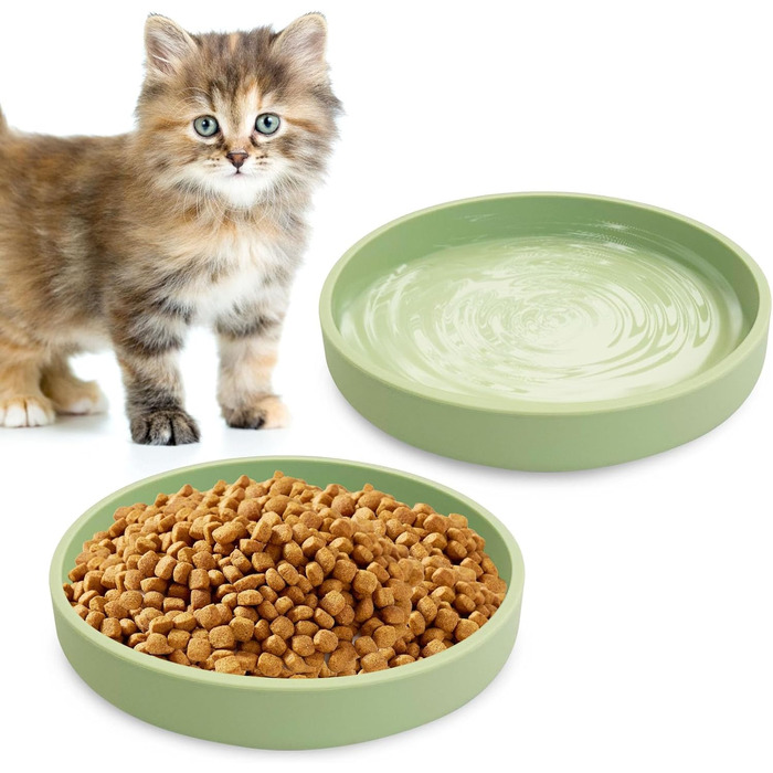 Набір мисок для котячого корму Apatal з силікону, 15 см, набір з 2 мисок для котів, широкі миски, для сухого та вологого корму, зелені