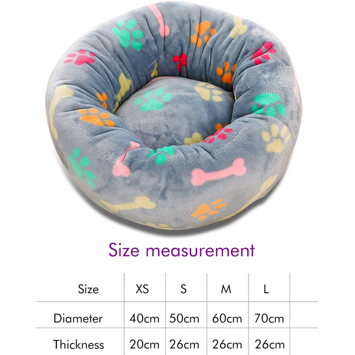 Кругле ліжко для собак Petcute, корзина для котів та домашніх тварин, м'яке, миється, рожевий кісточка, XS (40 см)