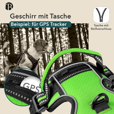 Шлейка для собак середніх порід Bluzelle, світловідбиваюча з ручкою та кишенею для GPS-трекера, анти-тяга, дихаюча, розмір M, зелена