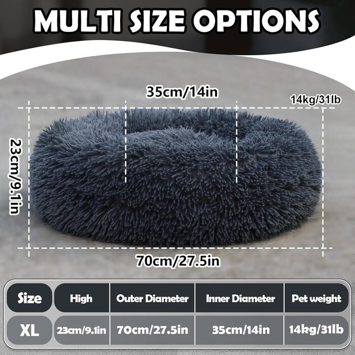 М'яке ліжко для собак та котів, корзина для собак, миється, подушка для собак 70 см, кругла ліжко для собак з плюшу, ліжко для собак та котів, для маленьких, середніх та великих собак, темно-сірий, 70 x 70 x 20 см