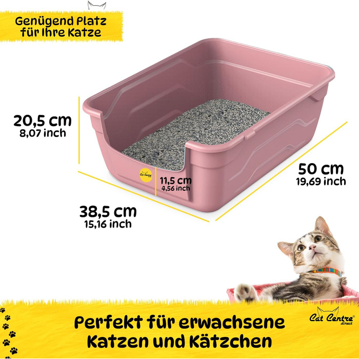 Лоток для котів з високим бортиком, без кришки, рожевий, 50 x 38,5 см