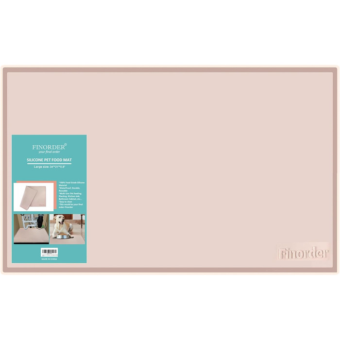 Силіконовий килимок для годівлі та води для тварин Finorder 86,4 x 53,3 см, з піднятими краями та антиковзаючою поверхнею, водонепроникний, придатний для миття в посудомийній машині (Бежевий)