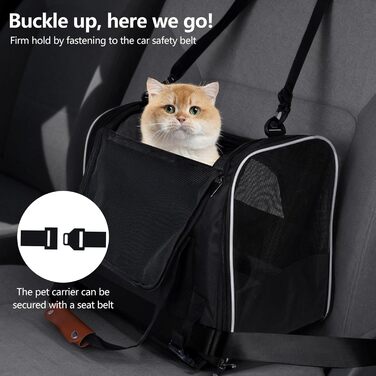Транспортна сумка для кота, переноска для кота, складана переноска для кота в літаку, переноска для тварин з мискою та флісовим килимком, переноска для котів та маленьких собак до 10 кг (Чорна)