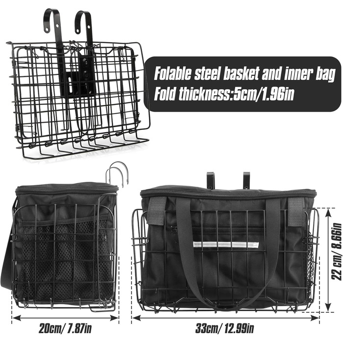 Складна корзина для велосипеда Spesh з нейлоновим внутрішнім мішком. Знімне дротяне плетіння, вантажопідйомність до 20 кг