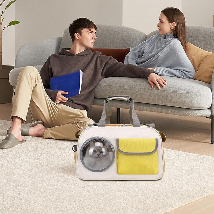 Транспортна сумка для кота Transportbox Katze, складана переноска для кошенят з вікном-пузирем | Дихаюча сумка на плечі для собак, переноска для кота в літак, на вулицю, кемпінг, мотоцикл, автомобіль, жовта