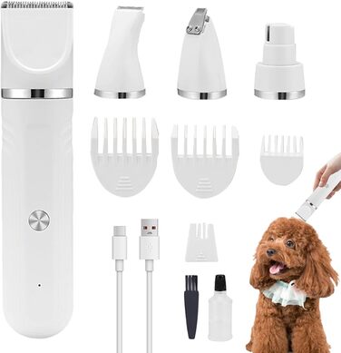 Набір для догляду за собакою вдома: машинка для стрижки, ножиці, інструменти для грумінгу. Підходить для собак, котів та цуценят. Білий колір