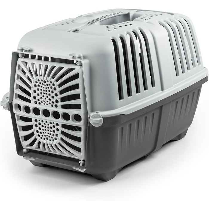 Транспортна переноска для собак Lionto, 55x36x36 см, сіра, для собак, котів та дрібних тварин до 15 кг, з ручкою та надійним замком