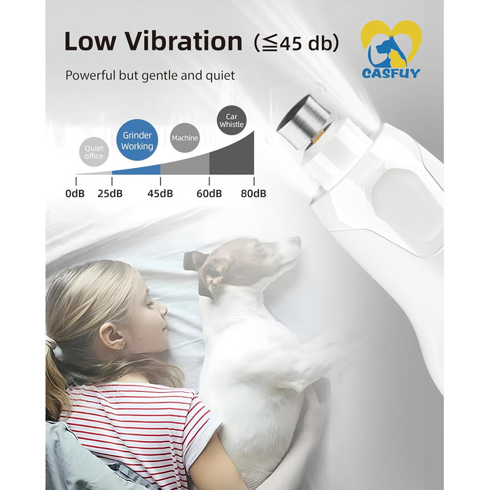 Електричний точило для кігтів собак та котів Casfuy з 6 режимами та LED-підсвіткою (45 dB)