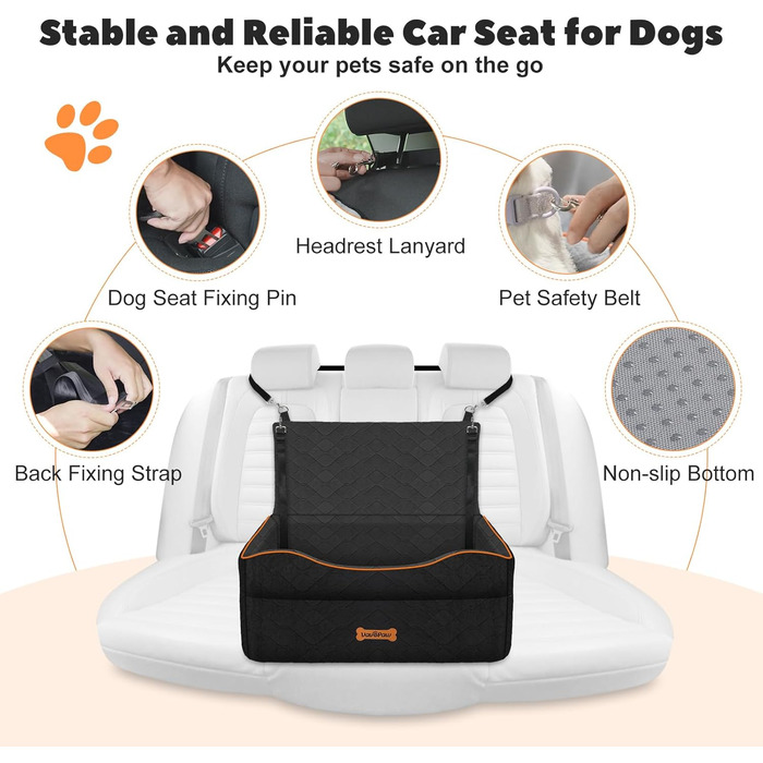 Автокрісло для собак VavoPaw, чорне, M: для собак до 25 кг, з м'якою подушкою та страхувальним ременем