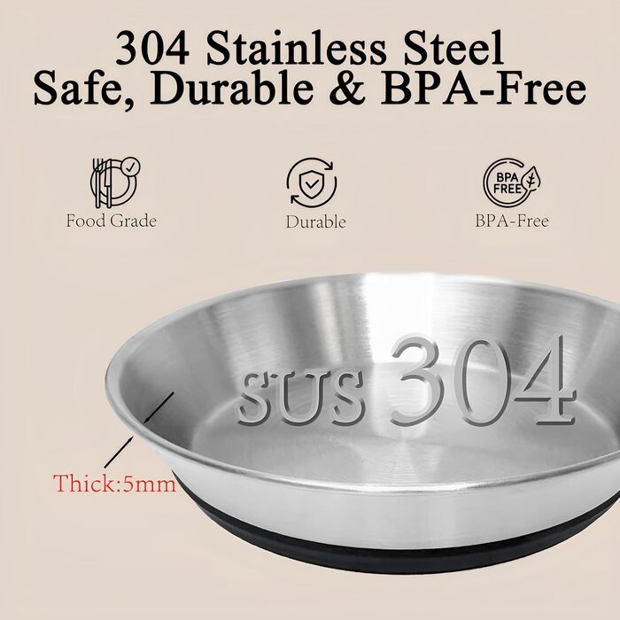 Набір з 2 нержавіючих мисок для котів та цуценят, широкі та плоскі, з антиковзною основою