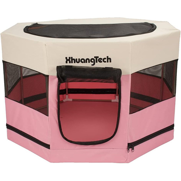 Клітка-загон для собак, котів, кроликів та морських свинок XhuangTech, рожева, 87.6 x 87.6 x 54.9 см