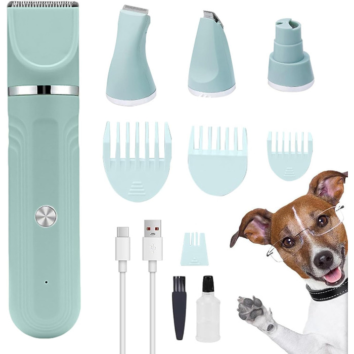 Набір для грумінгу собак 4-в-1: ножиці, щітка, гребінець, тример. Для собак, котів, цуценят. Зелений