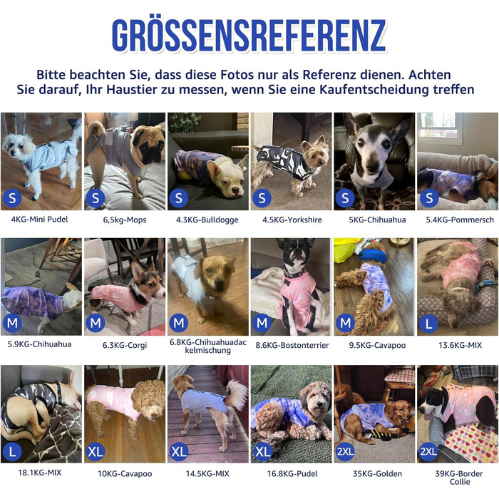 Захисний одяг для собак після операції: комбінезон з блискавкою та липучкою, анти-витікання та захист ран, дихаючий, для собак після операції (Сірий, M)