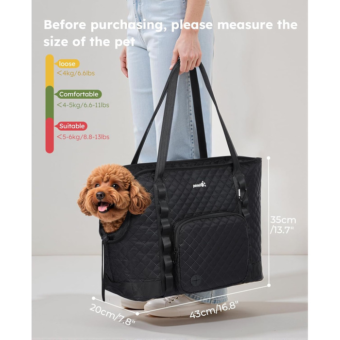 Транспортна сумка для собак Pecute, чорна XL, до 6 кг, 43x35x20 см