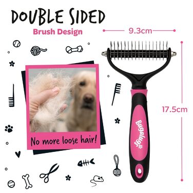 Bugalugs Щітка для грумінгу домашніх тварин: двостороння, видаляє підшерсток, для собак та котів