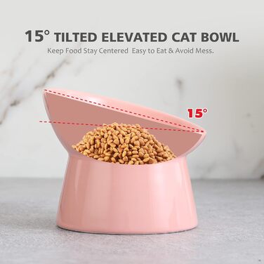 Котловий набір з кераміки, піднятий на 15°, для котів, запобігає зворотному викиду, 280 мл, білий (рожевий)
