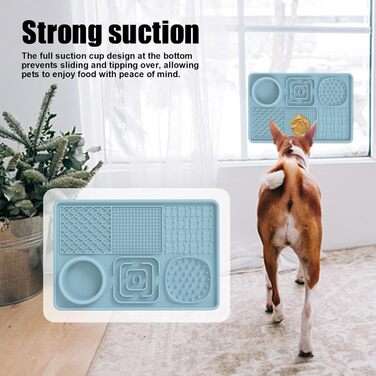 Килимок для собак та котів з силікону з присосками, антипригарний, для ласощів та розваг (Блакитний)