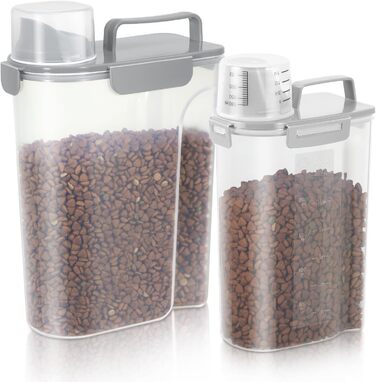 Контейнер для корму для собак, пластиковий, BPA-free, 3,6–5,4 кг, з великою кришкою, 4 герметичні замки, мірна чаша, ручка, легке очищення, 2 шт., білий