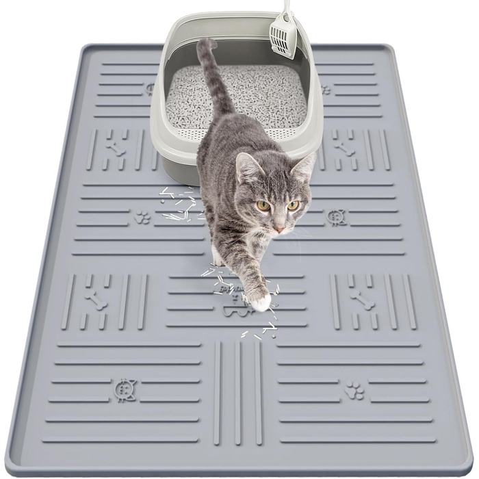 Килимок для котячого туалету GentleDog, великий, силіконовий, 87,1 x 63 см, сірий, вологостійкий