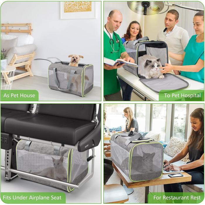 Транспортний бокс для котів Lannvan, до 6,5 кг, складний, з підстилкою, для собак та котів, дихаючий, для подорожей, авто, до ветеринара (45x30x30 см, сірий)