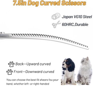 Професійна вигнута ножиця для грумінгу домашніх тварин 7.5 дюймів (25 градусів) з 35 зубцями, коефіцієнт розрідження 65%, високоякісна грумерська ножиця