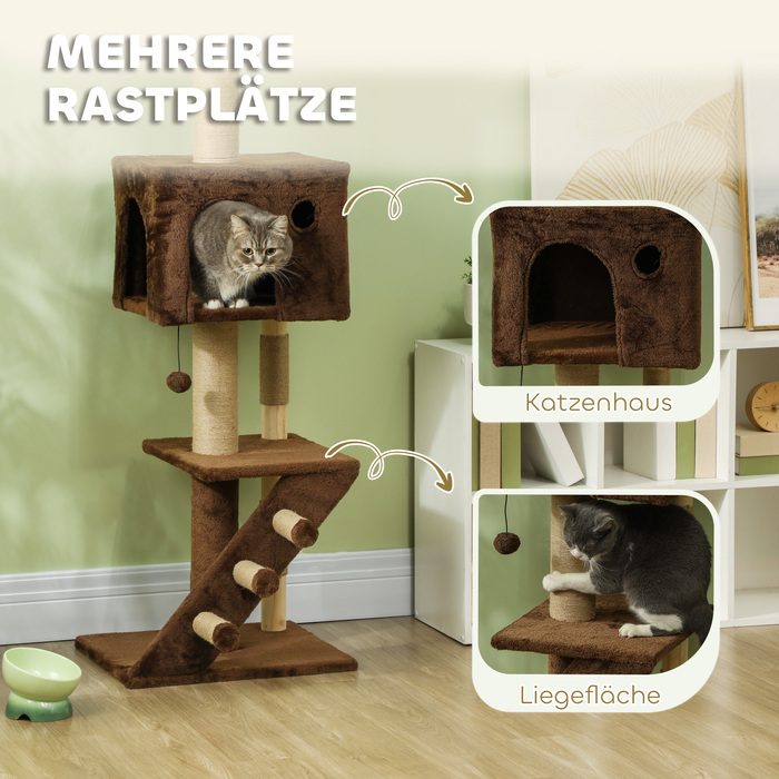 PawHut Cat Tree Стеля висока, Cat Tree, 225-265 см Кігтеточка для кішки з котячою печерою, дряпаючі стовбури, Play Ball, Меблі для кішок із захистом проти нахилу, коричневий | Аосом