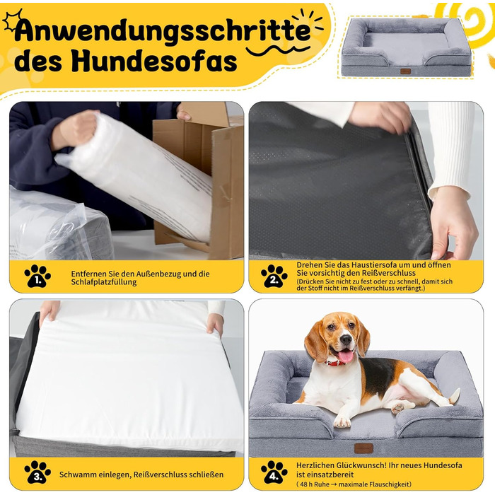 Ортопедичне ліжко для собак маленьких порід 75x60x19,8 см, з високощільним губчастим наповнювачем, для здорових суглобів, знімний водонепроникний чохол, зручне та неслизьке, світло-сірий колір