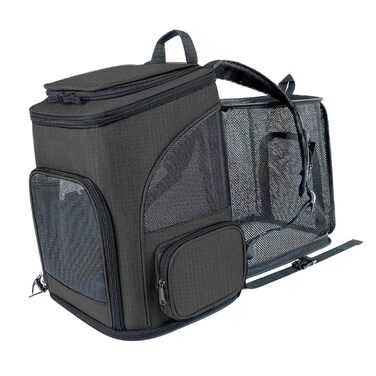 Рюкзак-переноска для котів RASTKY, складана переноска для тварин, міцна переноска для собак та малих тварин до 8 кг, ідеально підходить для візитів до ветеринара, прогулянок у парку, сірий (чорний)