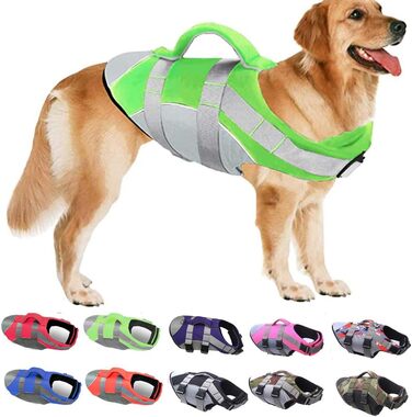 Жилет для плавання собак PJDDP, рятувальний жилет для собак, зелений, L