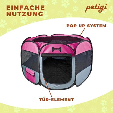 Вольєр для цуценят та дрібних тварин Petigi XL 115x115x65 см, 8-кутний, легкий догляд, рожевий