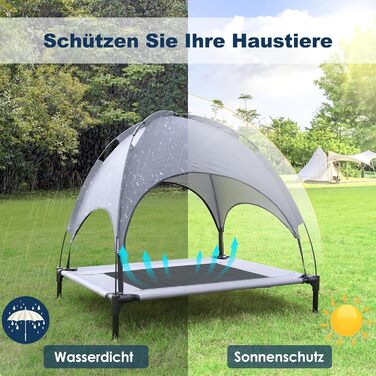 Підвищене ліжко для собак UISEBER 92x76x92 см, Outdoor з дахом, для великих собак до 50 кг, водонепроникне, сіре + чорне