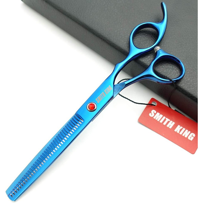 Ножиці для грумінгу собак, прямі та зігнуті, для розрідження шерсті, блакитні