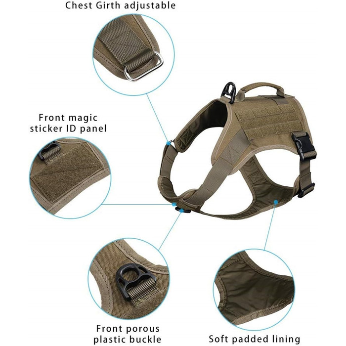 Тактична шлея для собак EXCELLENT ELITE SPANKER Ranger Green L, регульована, з ручкою, військова, для малих, середніх і великих собак