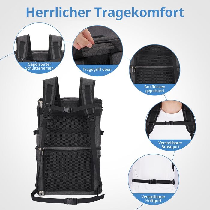 Рюкзак для котів та собак FASRIOU на 2 тварини до 12 кг, чорний, з матом та сіткою