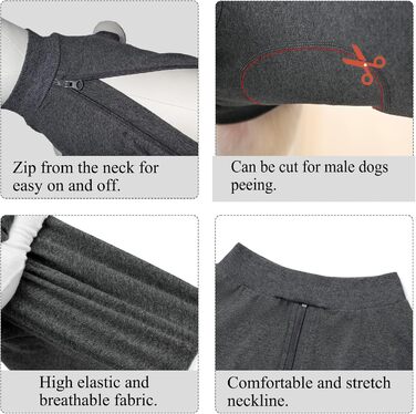 Операційний боді для собак: захист від лизання та ран, сірий. Ідеально після кастрації/операції, для собак різних порід.