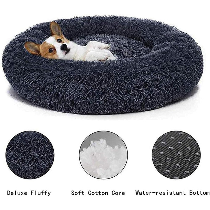 Кругла м'яка ліжко-софа для собак та котів, XXL (100 см), чорний/рожевий