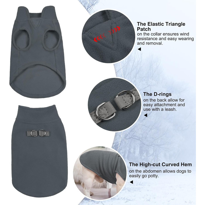 Теплий жилет для собак BEAUTYZOO з капюшоном та кільцем для повідка – теплий одяг для малих та середніх собак, сірий XL (обхват грудей: 55.8 см)