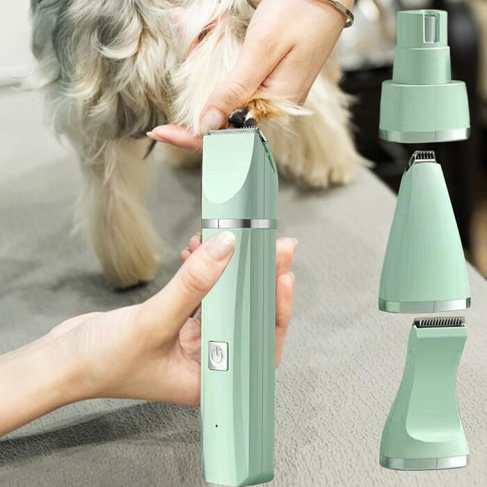 Електричний триммер для собак 4-в-1 безшумний бездротовий для грумінгу, обрізки кігтів та догляду за шерстю, підходить для цуценят, зелений