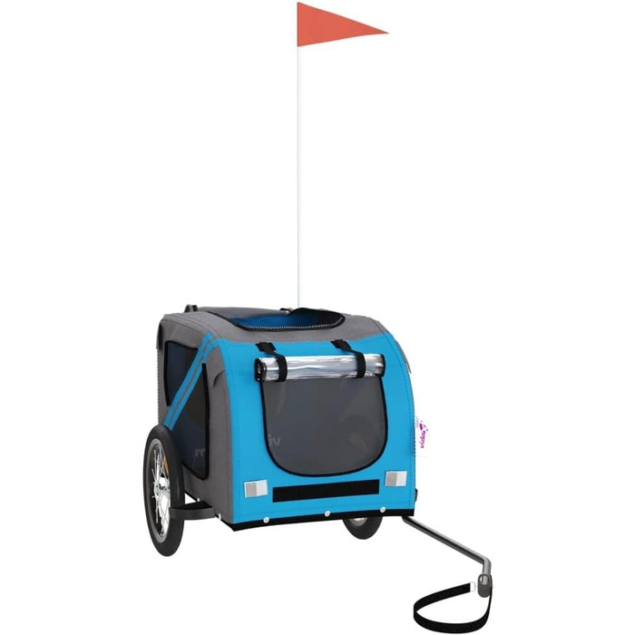 Причіп для собак vidaXL, причіп для собак з відбивачами та прапорцем, вантажопідйомність 45 кг, Oxford-тканина, залізо (Блакитний, 125 x 63 x 66 см)