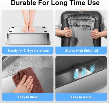 Торгова лоток для котів Marchul Katzentoilette XL з нержавіючої сталі, великий розмір, з кришкою, для великих котів, з антибактеріальним покриттям, з килимком та совком, не липкий