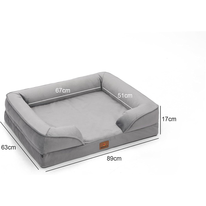 Ортопедичне ліжко для собак великих порід, ергономічне диван-лежанка з піною у формі ковчега, водонепроникне, неслизьке ліжко для собак 89x63 см, світло-сірий (світло-сірий, Д 89 x Ш 63 x В 17 см)