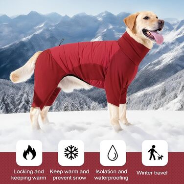 Водонепроникний зимовий одяг для собак: теплий куртка з високим коміром для маленьких, середніх та великих собак. Ідеально для кемпінгу та прогулянок на природі. Червоний колір, розмір M
