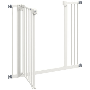 PawHut Door Gate Gate, Шлагбаум, 74-87 см, Сходові ворота для домашньої тварини, Ворота для собаки з розширенням, Захисні ворота без свердління, Метал, Пластик, Білий | Аосом