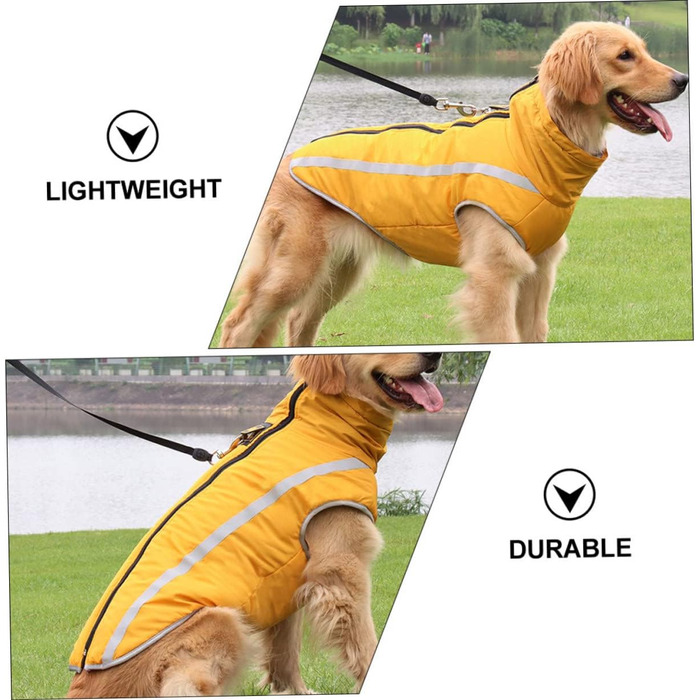 Жовтий водонепроникний дощовик для собак з флісовою підкладкою та світловідбиваючими смугами, 55x68 см