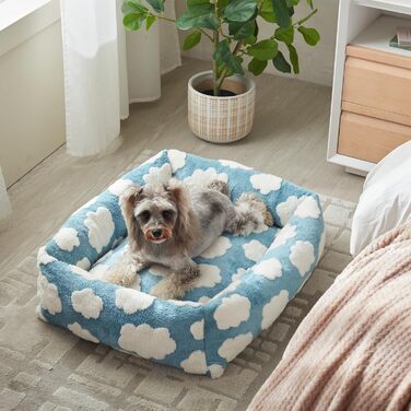 Ортопедичне ліжко для собак JOEJOY XL, прямокутне, миється, знімний чохол на блискавці, м'яке, заспокійливе, для цуценят, з жакардовим плюшем, неслизьке дно, розмір XL (107x91x23 см) (Блакитний, S (63x53x18 см))