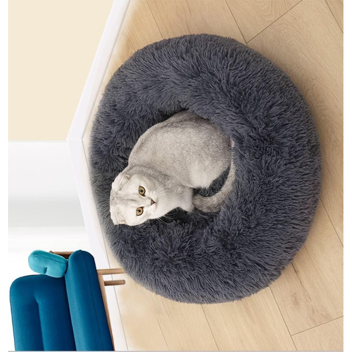 Кругле плюшеве ліжко-пончик для собак та котів, маленьке, нековзне, тепле та затишне, для тварин до 5 кг (L 36 x B 36 x H 12 см)